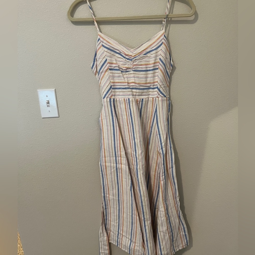Linen blend multicolor striped dress